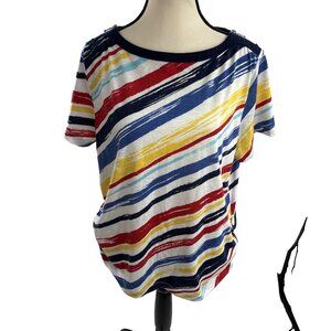 Alfred Dunner Top Womens M Multicolor Stripe Short Sleeve Casual Blouse